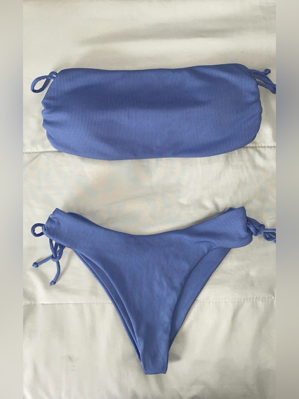 SHEIN Ribbed Bandeau Bikini Set in Periwinkle Blue
